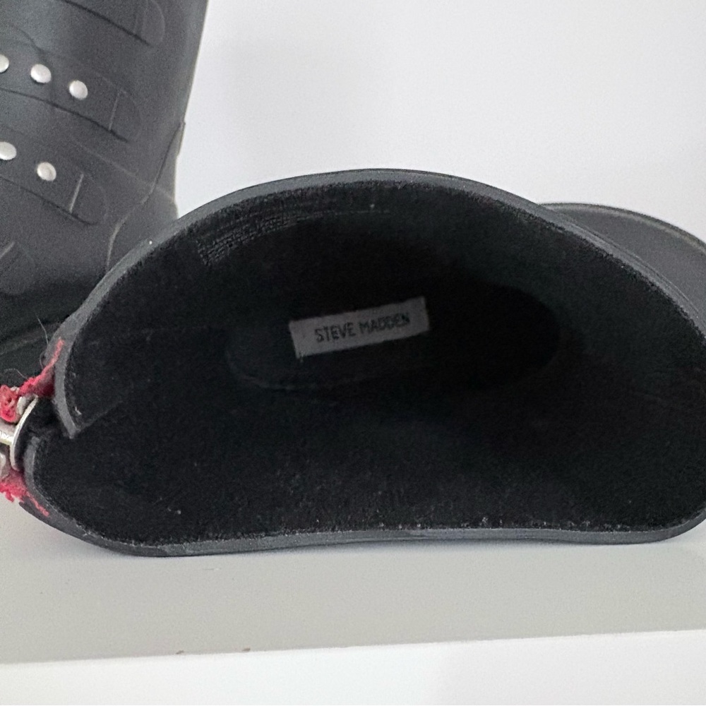 Steve Madden Black Thunder Rain Rubber Combat Mid Calf Boots Size 7 - Picture 8 of 8